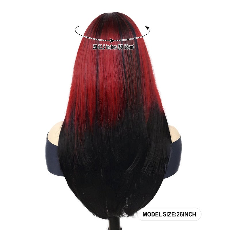 GNIMEGIL Two Tone Red and Black Wigs for Women 26 inch Long Straight Synthetic Wig Drag Queen Roleplay Cosplay Goth Wig Halloween Costume Party - Image 3